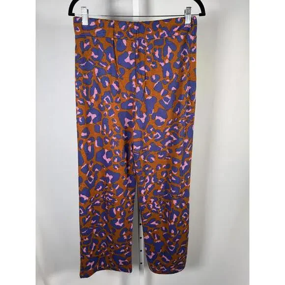 IMAN Global Chic Orange Purple Leopard Print Wide Leg Pants Pull-On Size M - Picture 3 of 5